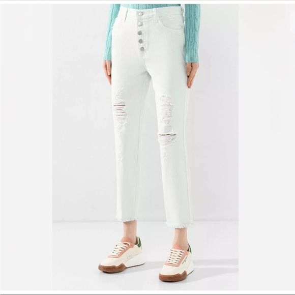 J Brand HYDROSPHERE Heather Destruct High-Rise Slim Straight Leg Jean - Picture 1 of 15